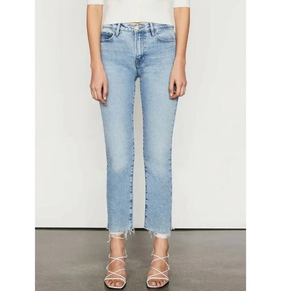 Frame Denim Denim - Frame Le High Straight Jean Light Wash Raw Hem Womens Size 28